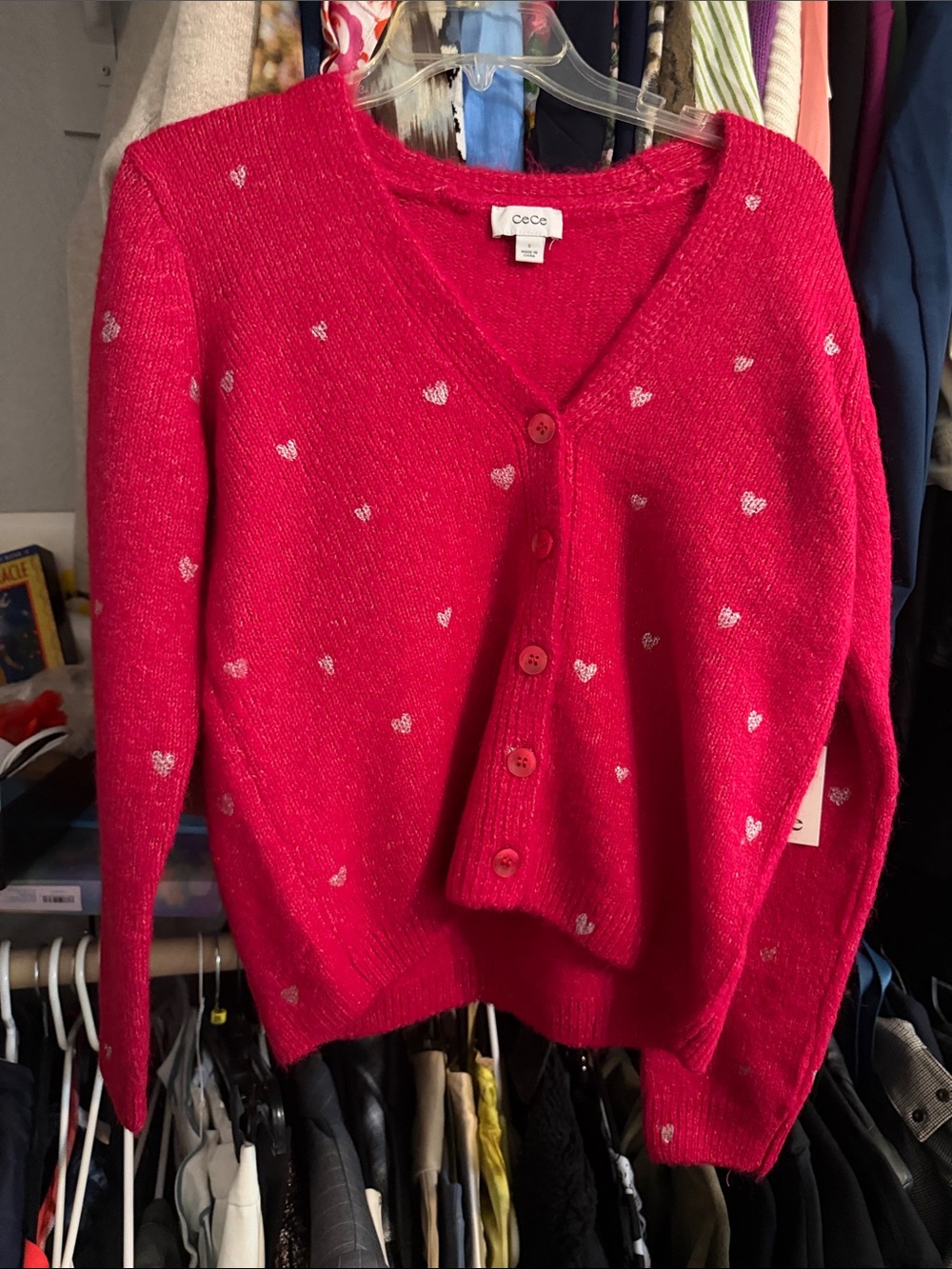 Cece heart pink cardigan small NWT